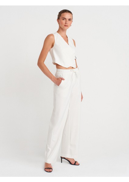 60597 Asimetrik V Yaka Çizgili Blazer Yelek-Beyaz fırsatları