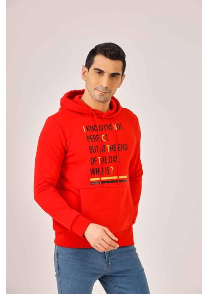 Kırmızı Erkek Regular Fit Kapüşonlu Sweatshirt fiyatları