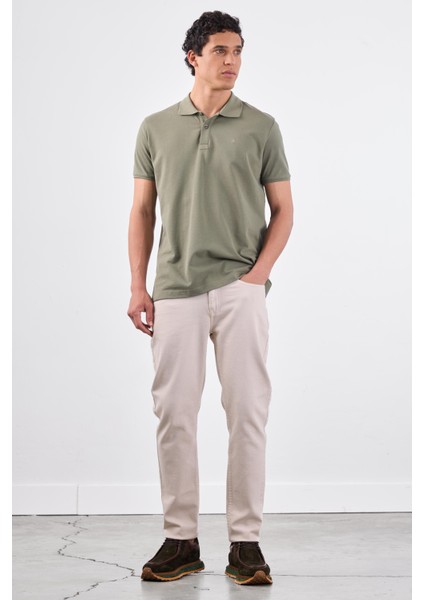 Haki Polo Yaka Pamuklu Düz Renk Slim Fit Erkek T-shirt fiyatları
