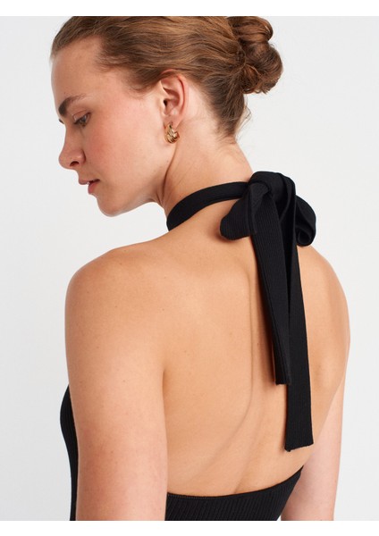 10798 Halter Bağlamalı Yaka Fitilli Triko Bluz-Siyah modelleri