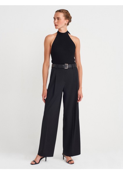 10798 Halter Bağlamalı Yaka Fitilli Triko Bluz-Siyah fırsatları