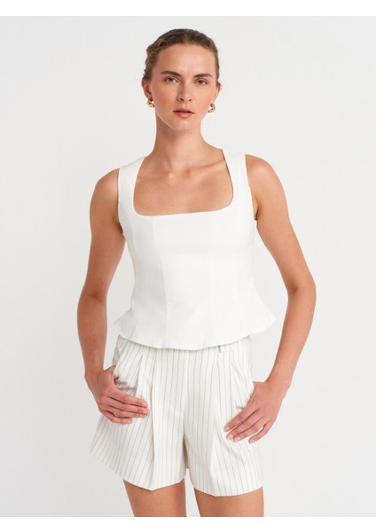 50860 Peplum Korse Top-Ekru