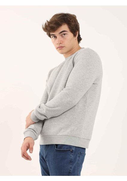 Gri Melanj Erkek Regular Fit Bisiklet Yaka Sweatshirt fırsatları