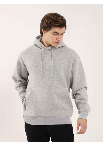Gri Melanj Erkek Regular Fit Kapüşonlu Sweatshirt modelleri