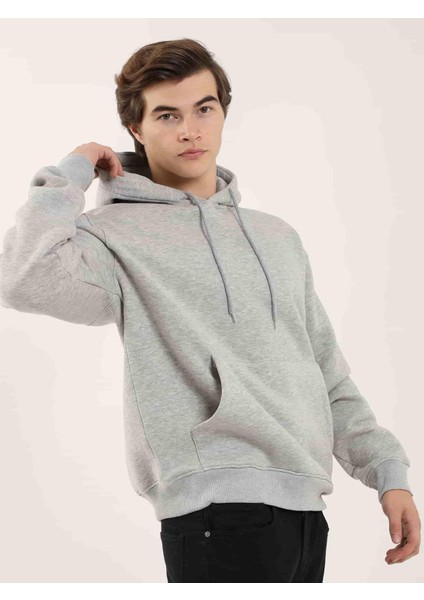 Gri Melanj Erkek Regular Fit Kapüşonlu Sweatshirt fırsatları
