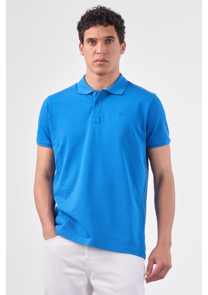 Saks Polo Yaka Pamuklu Düz Renk Slim Fit Erkek T-shirt