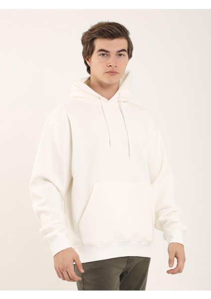 Ekru Erkek Regular Fit Kapüşonlu Sweatshirt fırsatları