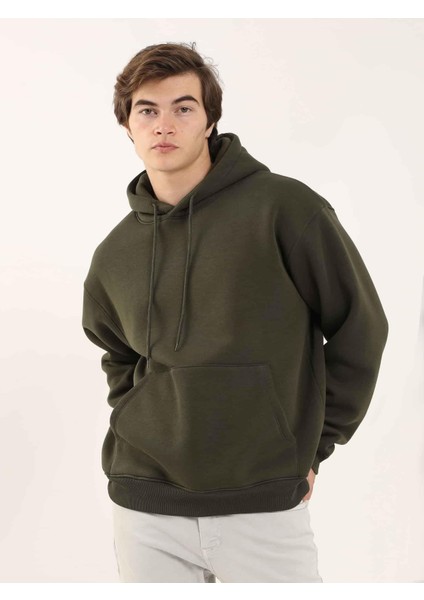 Haki Erkek Regular Fit Kapüşonlu Sweatshirt modelleri