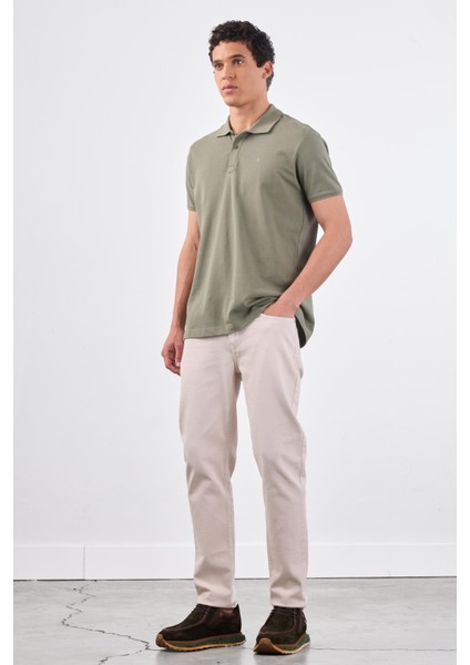 Haki Polo Yaka Pamuklu Düz Renk Slim Fit Erkek T-shirt modelleri