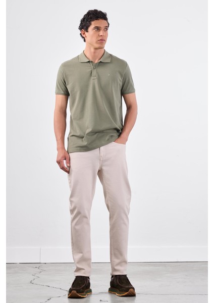 Haki Polo Yaka Pamuklu Düz Renk Slim Fit Erkek T-shirt fırsatları
