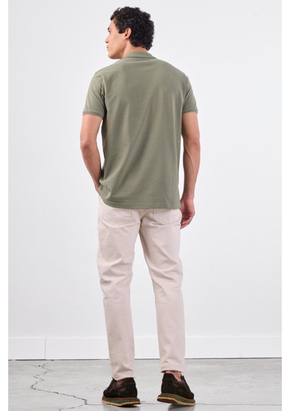 Haki Polo Yaka Pamuklu Düz Renk Slim Fit Erkek T-shirt indirimleri