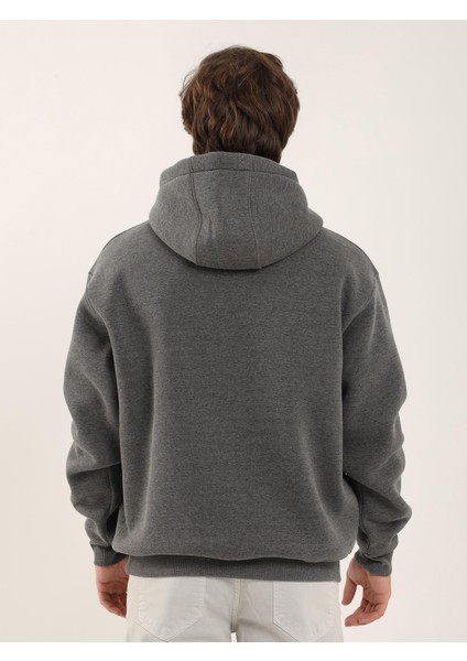 Antrasit Erkek Oversize Düz Pamuklu Kapüşonlu Sweatshirt indirimleri