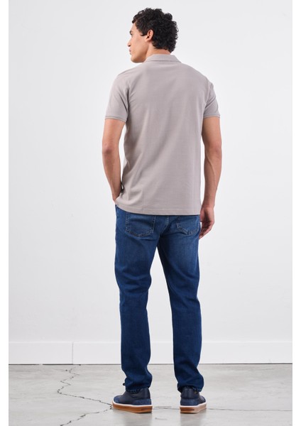 Gri Polo Yaka Pamuklu Düz Renk Slim Fit Erkek T-shirt