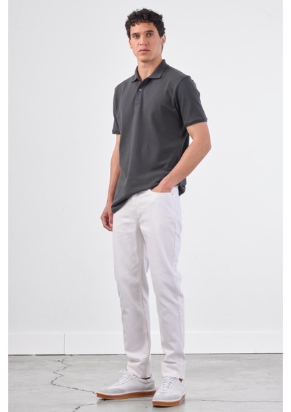 Antrasit Polo Yaka Pamuklu Düz Renk Slim Fit Erkek T-shirt indirimleri
