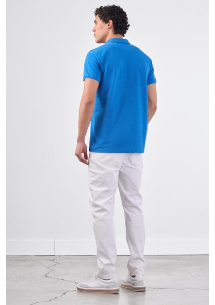 Saks Polo Yaka Pamuklu Düz Renk Slim Fit Erkek T-shirt fırsatları
