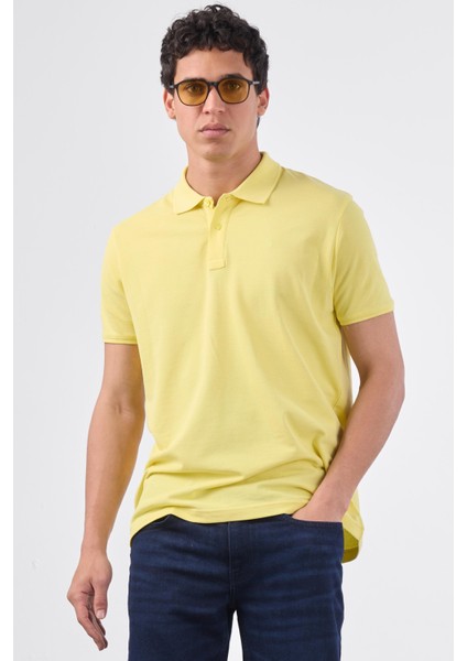 Sarı Polo Yaka Pamuklu Düz Renk Slim Fit Erkek T-shirt indirimleri