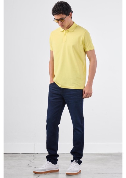 Sarı Polo Yaka Pamuklu Düz Renk Slim Fit Erkek T-shirt