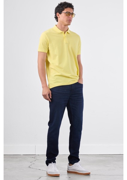 Sarı Polo Yaka Pamuklu Düz Renk Slim Fit Erkek T-shirt