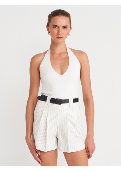 72147 Normal Bel Pili Detaylı Şort-Beyaz fırsatları