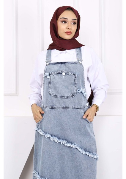 Mavi Püskül Detaylı Cepli Kot Jile modelleri