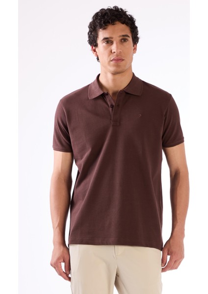 Kahve Polo Yaka Pamuklu Düz Renk Slim Fit Erkek T-shirt