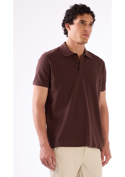 Kahve Polo Yaka Pamuklu Düz Renk Slim Fit Erkek T-shirt fiyatları
