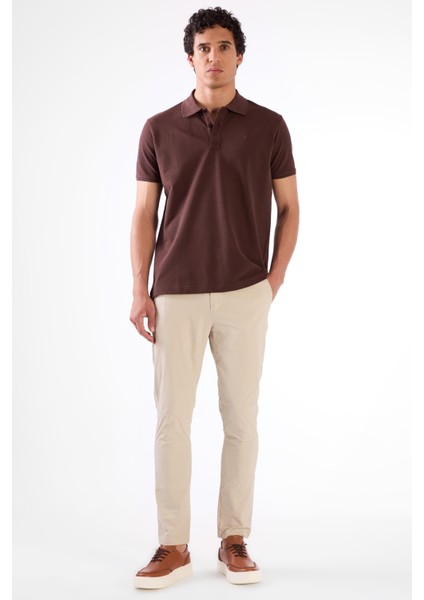 Kahve Polo Yaka Pamuklu Düz Renk Slim Fit Erkek T-shirt modelleri