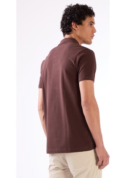 Kahve Polo Yaka Pamuklu Düz Renk Slim Fit Erkek T-shirt fırsatları
