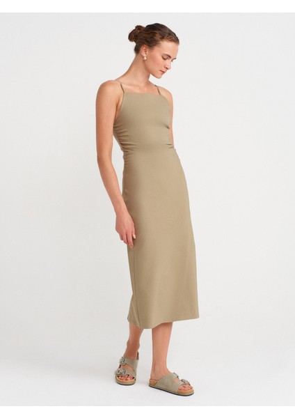 91479 Büzgülü Midi Elbise-Çağla fırsatları