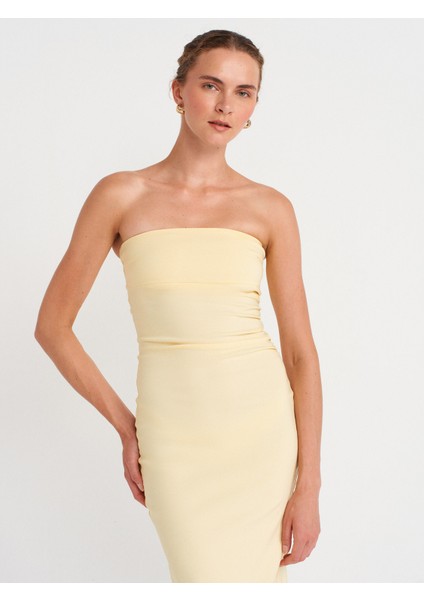 91368 Straplez Midi Elbise-Açık Sarı fırsatları