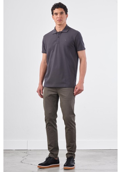Antrasit Polo Yaka Pamuklu Düz Renk Slim Fit Erkek T-shirt indirimleri