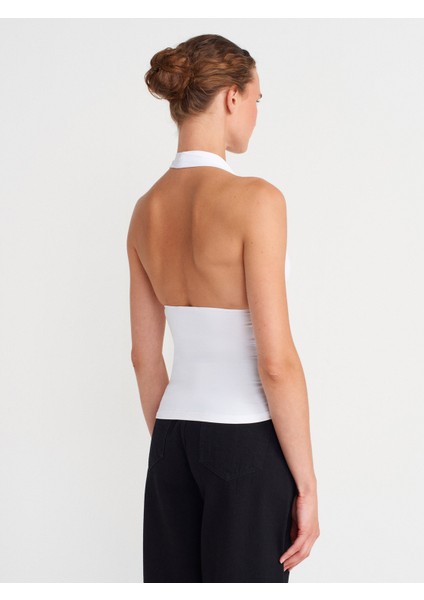 31968 Büzgülü Halter Yaka Top-Beyaz fiyatları