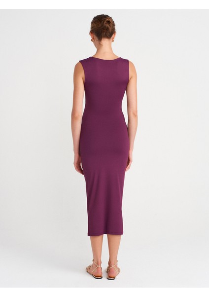 91493 Aksesuar Detaylı Asimetrik Elbise-Mor fiyatları