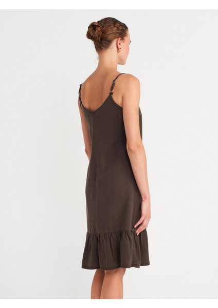 90572 Alt Bölümü Büzgülü Kısa Denim Elbise-Kahve fiyatları