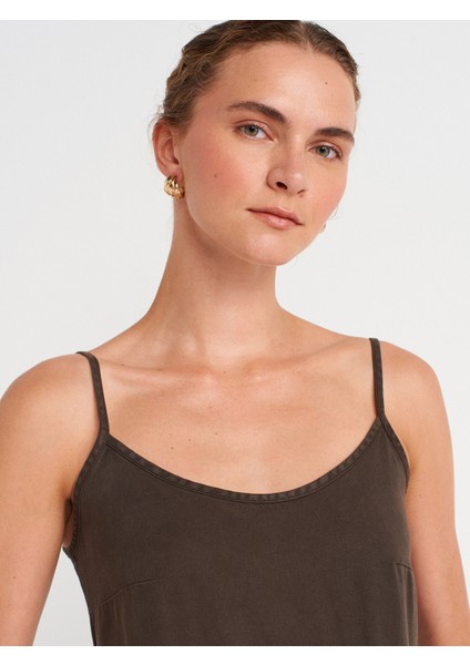 90572 Alt Bölümü Büzgülü Kısa Denim Elbise-Kahve modelleri