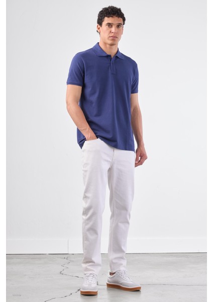Lacivert Polo Yaka Pamuklu Düz Renk Slim Fit Erkek T-shirt