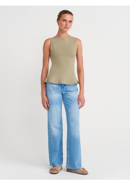 21001 Kayık Yaka Peplum Top-Çağla fırsatları
