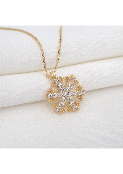14 Ayar Altın Kar Tanesi Kolye Taş Detaylı