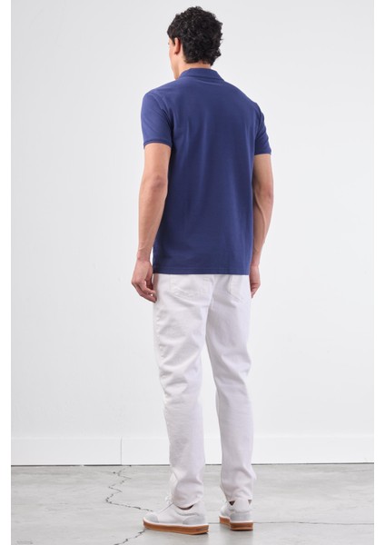 Lacivert Polo Yaka Pamuklu Düz Renk Slim Fit Erkek T-shirt fırsatları