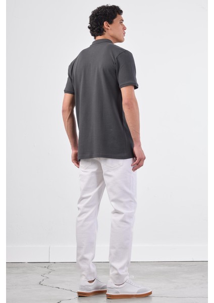 Antrasit Polo Yaka Pamuklu Düz Renk Slim Fit Erkek T-shirt modelleri