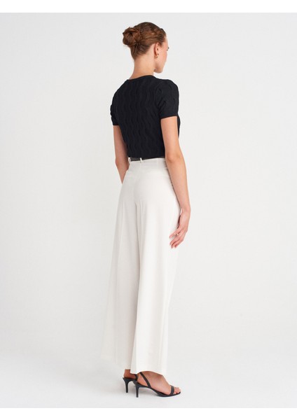 72149 Kemerli Çift Pilili Pantolon-Beyaz fiyatları