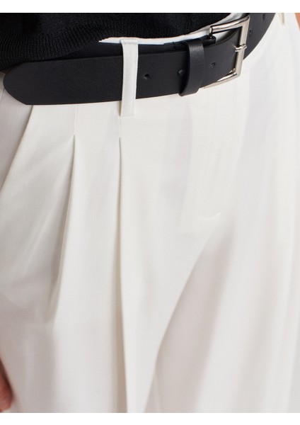 72149 Kemerli Çift Pilili Pantolon-Beyaz modelleri