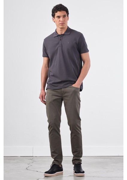 Antrasit Polo Yaka Pamuklu Düz Renk Slim Fit Erkek T-shirt modelleri