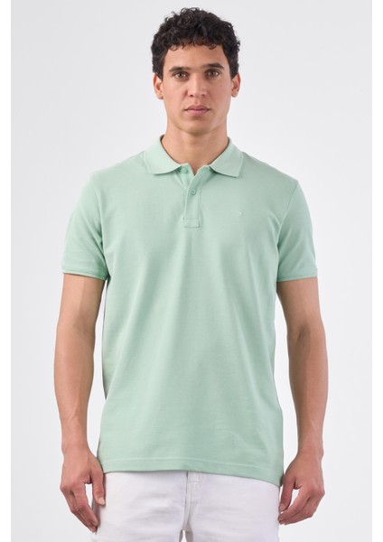 Mint Yeşili Polo Yaka Pamuklu Düz Renk Slim Fit Erkek T-shirt indirimleri