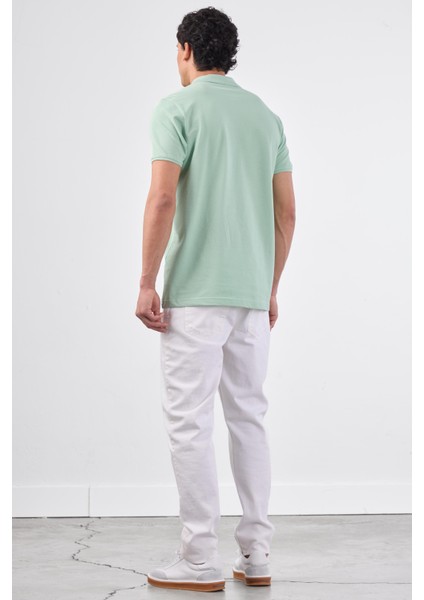 Mint Yeşili Polo Yaka Pamuklu Düz Renk Slim Fit Erkek T-shirt