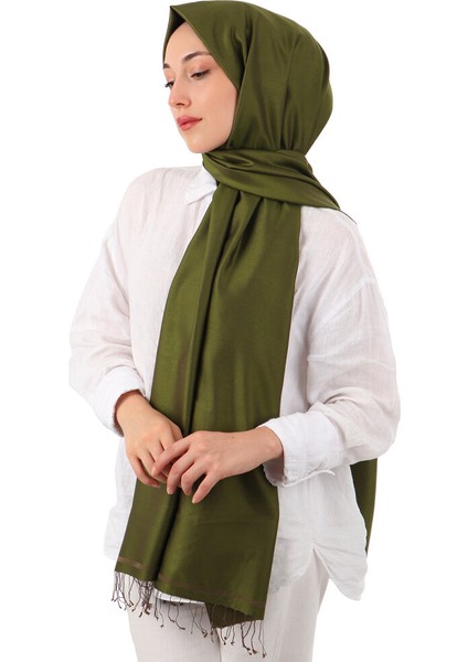 Haki Vizon Çift Taraflı Ipek Şal