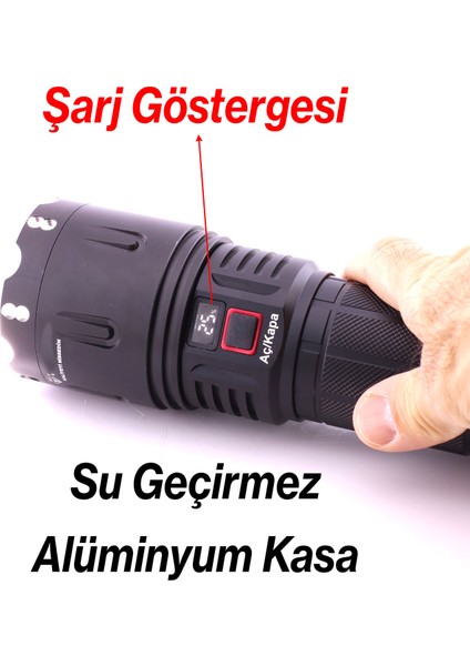El Feneri 8000 Lümen 80W Zoomlu Uzun Menzil Şarjlı Powerbank Ledli Işık Lambası Su Geçirmez Kamp fiyatları