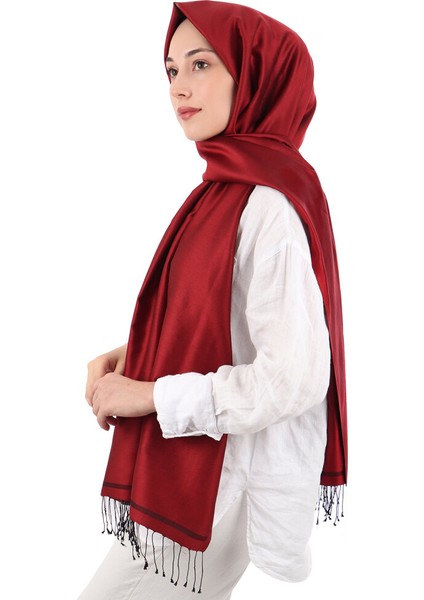 Bordo Siyah Çift Taraflı Ipek Şal