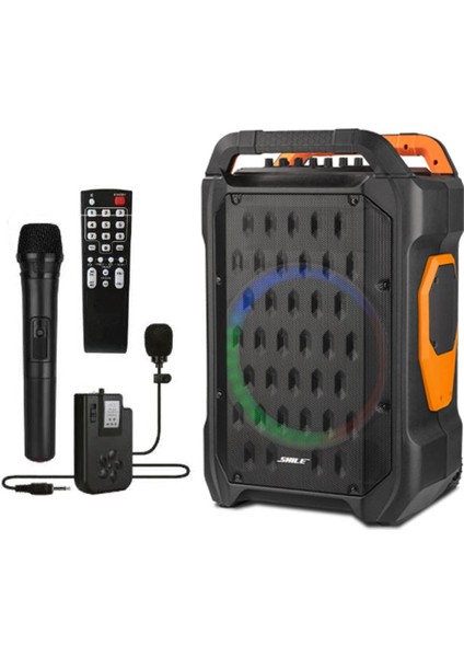 Shile Sl-10 120 Watt Taşınabilir Seyyar Amfi Hoparlör Kablosuz 1 El + 1 Yaka Mikrofonlu Kumandalı Usb+Sd+Bt