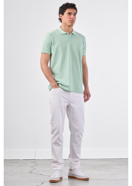 Mint Yeşili Polo Yaka Pamuklu Düz Renk Slim Fit Erkek T-shirt fiyatları